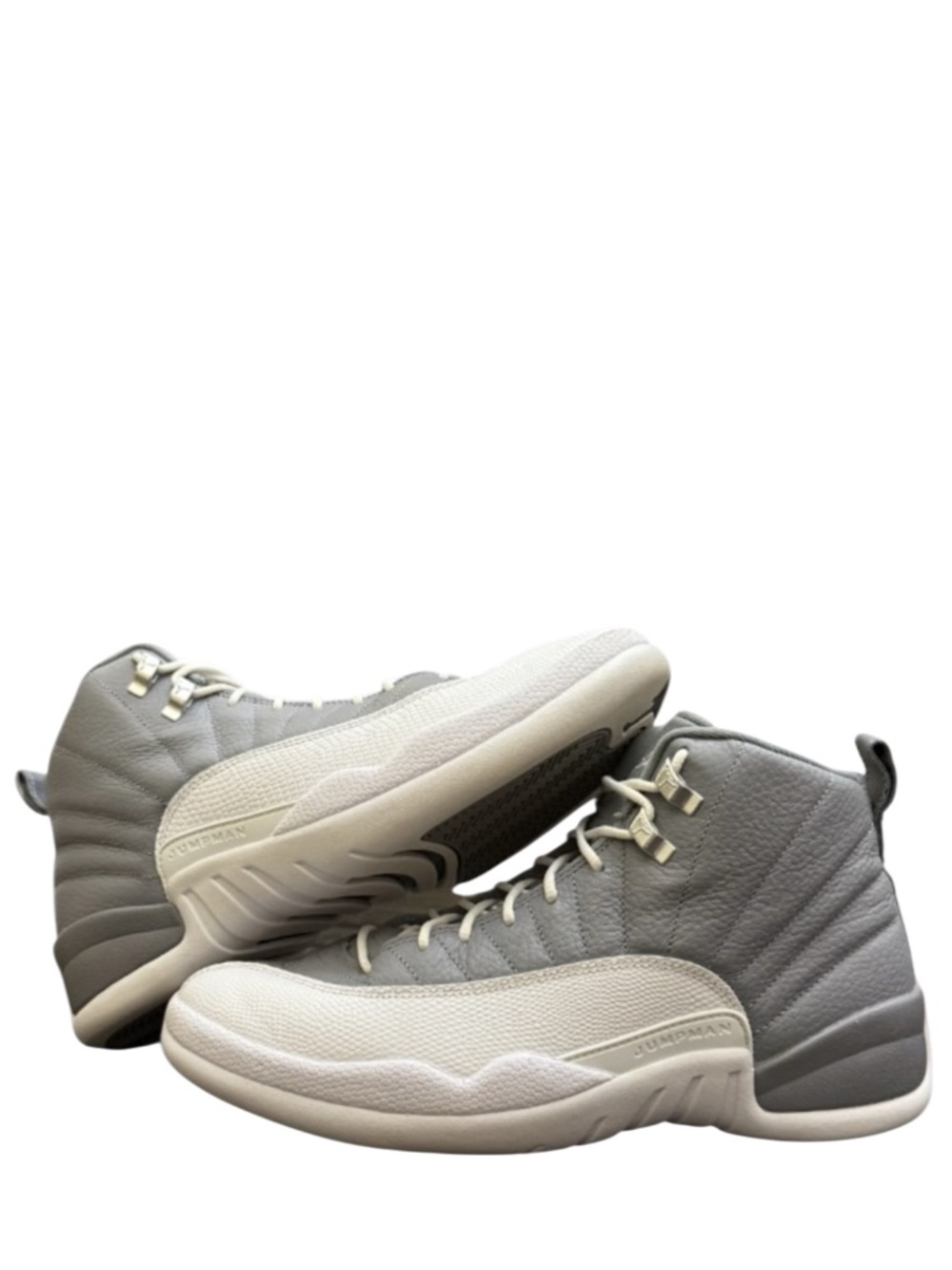 AIR JORDAN 12 - WHITE GRAY ALL LEATHER RETRO “STEALTH” SNEAKERS